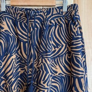 Joie Linen Rayon Wide Leg Pants Abstract Palm Print Navy/ Tan Medium